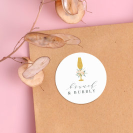 Adesivo Redondo Café da Manhã de Noiva Floral com Champanhe Dourad