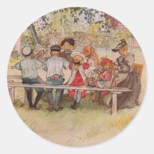 Adesivo Redondo Café da manhã sob o Big Birch de Carl Larsson