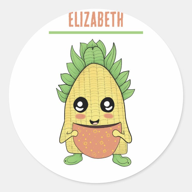 Adesivo Redondo Café de bebendo de milho, amantes de milho (Frente)