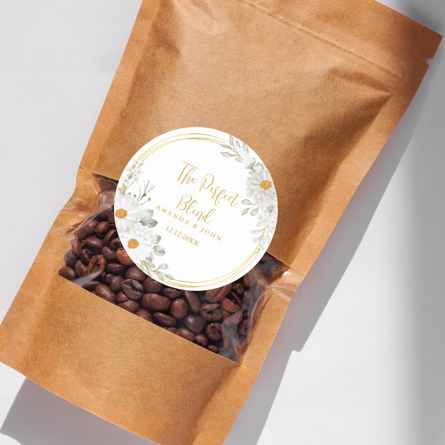 Adesivo Redondo Café De Casamento Com Flor Branca Perfeita (Criador carregado)