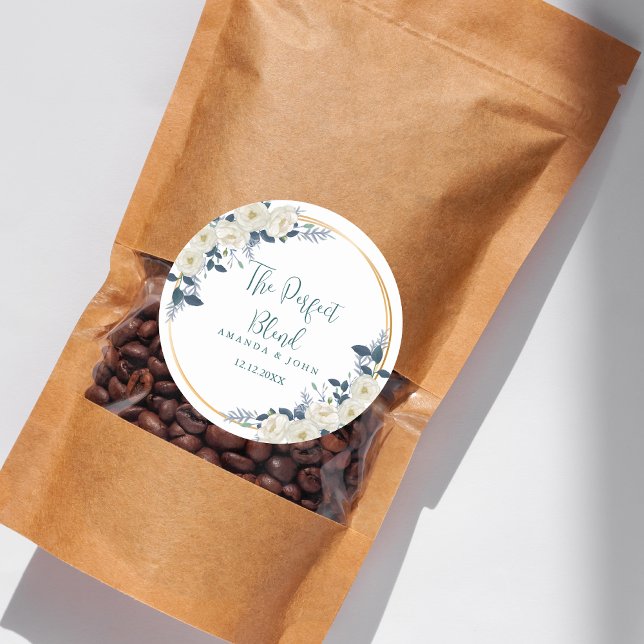 Adesivo Redondo Café De Casamento Com Flor Branca Perfeita (Criador carregado)