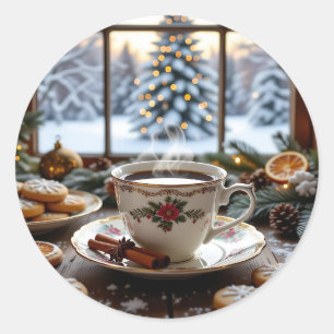 Adesivo Redondo Café de Natal e Bolachas Cena de inverno