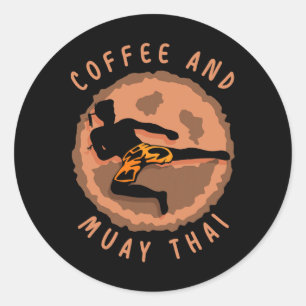 Adesivo Redondo Café E Lutador De Muay Thai Artes Marciais Boxe H