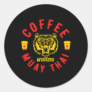 Adesivo Redondo Café E Muay Thai Presente Engraçado De Mma Kickbox