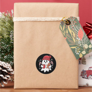 Adesivo Redondo Café Físico Fantasma Natal Café Físico Retro Xmas