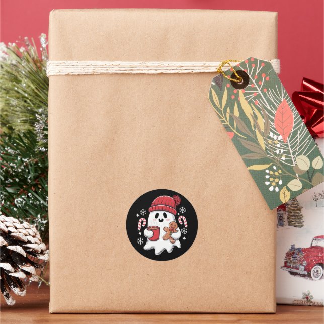 Adesivo Redondo Café Físico Fantasma Natal Café Físico Retro Xmas  (Feriado)