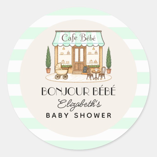 Adesivo Redondo Café Francês Paris Chá de Bebê Bébé (Frente)