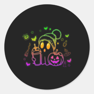 Adesivo Redondo Café Ghost Ghost Bebendo Bonito Café Halloween Caf
