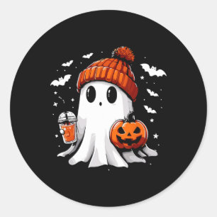 Adesivo Redondo Café Ghost Ghost Bebendo Bonito Café Halloween Caf
