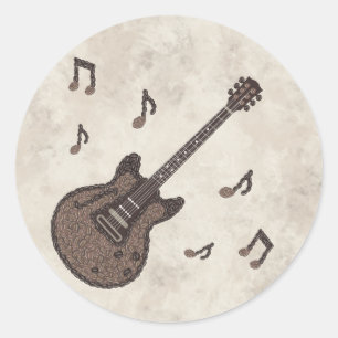 Adesivo Redondo Café-Grãos de Café-Guitarra-Arte com Café-Música-