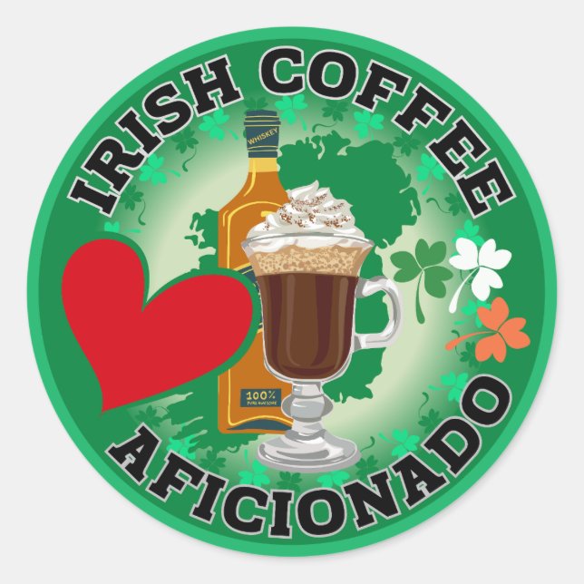 Adesivo Redondo Café irlandês Aficionado. (Frente)