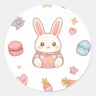 Adesivo Redondo Café Kawaii Bunny Páscoa Lindos Chibi Coelhinhos
