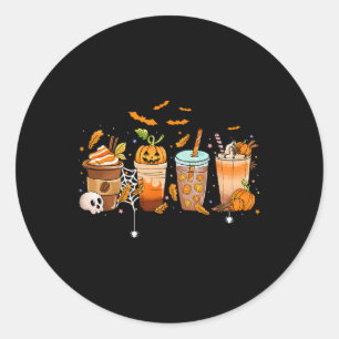 Adesivo Redondo Café Latte Halloween Dia de Ação de Graças Pumpkin