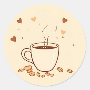 Adesivo Redondo Café Mug e Vapor no Estilo de Arroz