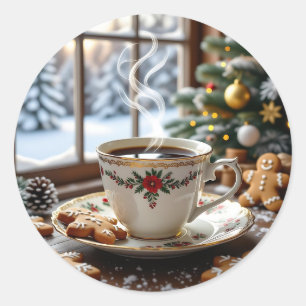 Adesivo Redondo Café quente e biscoitos de pão quente Natal