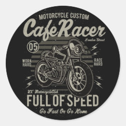 Adesivo Redondo Café Racer Work Race Duro Duro Ir Rápido ou Ir par