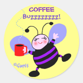 Adesivo Redondo Cafeína Cute Buzz Busy Bee Roxos