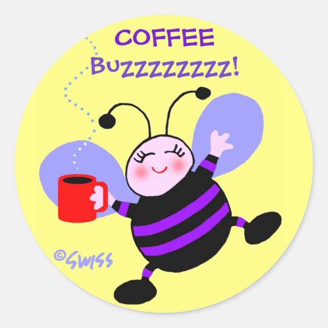 Adesivo Redondo Cafeína Cute Buzz Busy Bee Roxos (Frente)