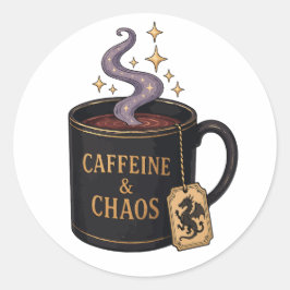 Adesivo Redondo Cafeína e Caos