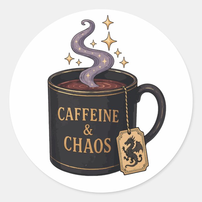Adesivo Redondo Cafeína e Caos (Frente)