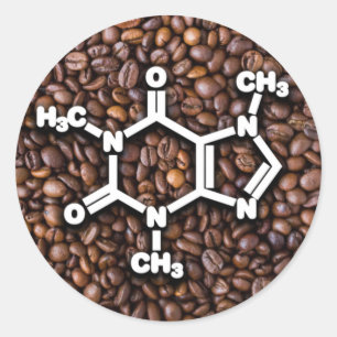 Adesivo Redondo Cafeine Molecule Feijão