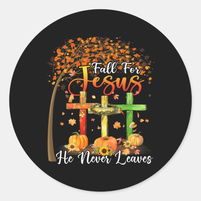 Adesivo Redondo Cai Por Jesus Ele Nunca Deixa Pumpkin Graças (Frente)