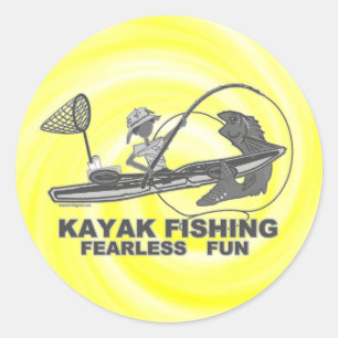 Adesivo Redondo Caiaque que pesca irrisório preto & branco