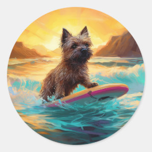 Adesivo Redondo Cairn Terrier Beach Surfing Painting