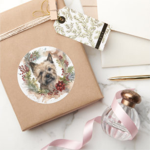 Adesivo Redondo Cairn Terrier Christmas Wreath Festivo Pup