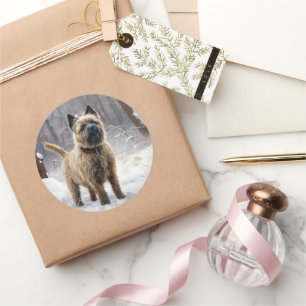 Adesivo Redondo Cairn Terrier Deixe-o nevar no Natal