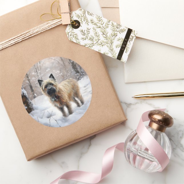 Adesivo Redondo Cairn Terrier Deixe-o nevar no Natal (Presentear)