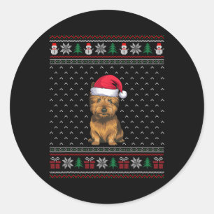 Adesivo Redondo Cairn Terrier Dog Vestindo Santa Hat Ugly Xmas