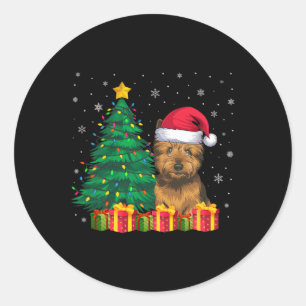 Adesivo Redondo Cairn Terrier Santa Hat - Luzes de Natal
