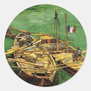 Adesivo Redondo Cais de Van Gogh com Homens Descarregando Barcaças