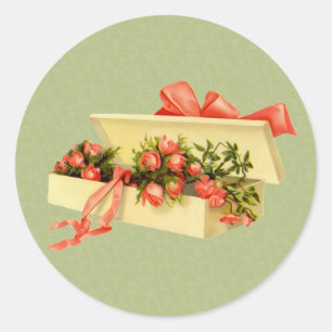 Adesivo Redondo Caixa De Arte Vintage De Rosas