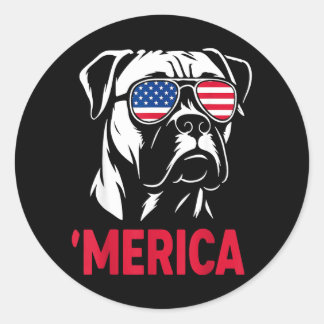 Adesivo Redondo Caixa de cachorro americano Bandeira americana Sun