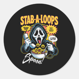 Adesivo Redondo Caixa de Cereais de Terror Stab-a-loops Halloween