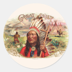Adesivo Redondo Caixa de Charutos Chefe do Excelente Indiano Vinta