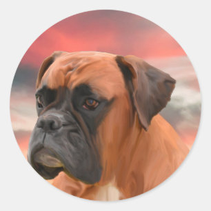 Adesivo Redondo Caixa de Cute Dog Pintura de Arte em Aquarela a Ól