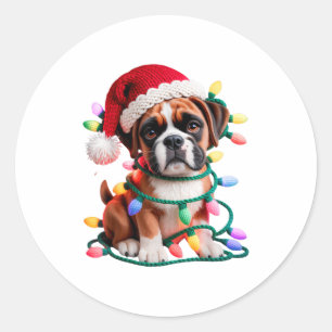 Adesivo Redondo Caixa de Fio Boxer Cão Costura Tricô Crochê Natal