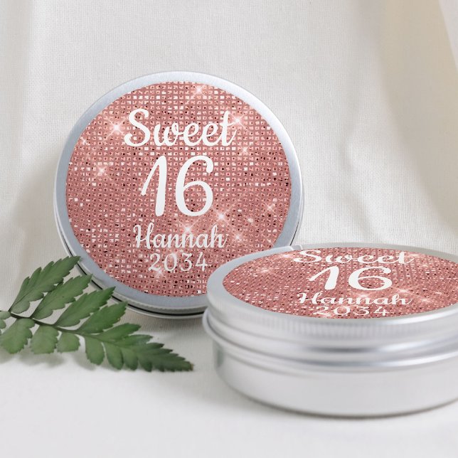 Adesivo Redondo Caixa de Lata de Presentes de Aniversário de 16 An (Rose Gold Sweet 16 Girl Birthday Favors Tin Box Classic Round Sticker
)