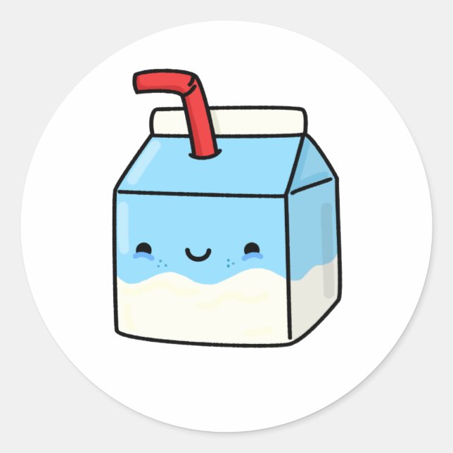 Adesivo Redondo Caixa de Leite de Kawaii Cute (Frente)