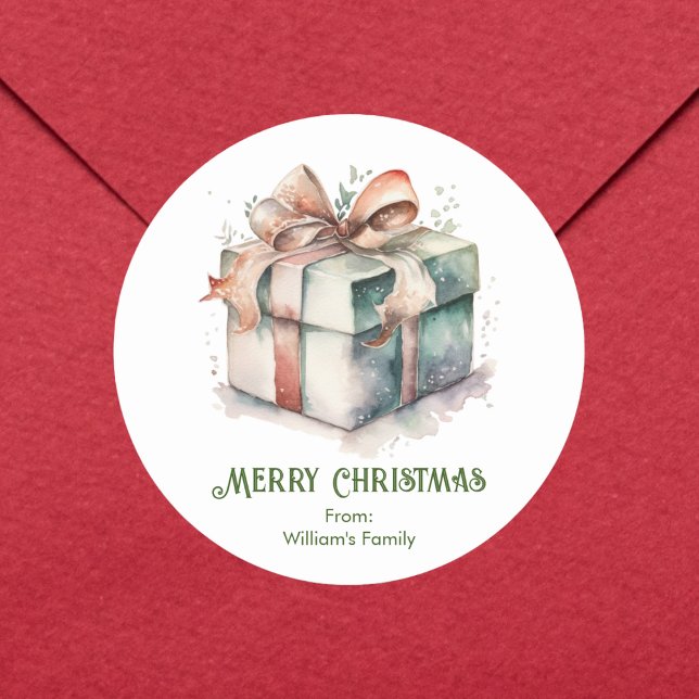 Adesivo Redondo Caixa de Presente de Aquarela (Criador carregado)