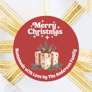 Adesivo Redondo Caixa de presentes de Natal, branco vermelho