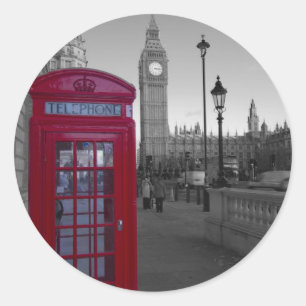 Adesivo Redondo Caixa de telefone vermelha de Londres