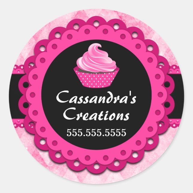 Adesivo Redondo Caixas de Cupcake rosa (Frente)