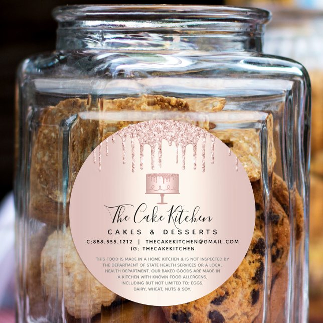 Adesivo Redondo Cake Bakery Chef Rosa Glitter Dourado Glitter Driv (Criador carregado)