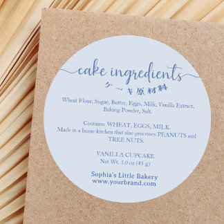 Adesivo Redondo Cake Ingredients Minimalist Blue Bakery Packaging