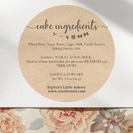 Adesivo Redondo Cake Ingredients Minimalist Kraft Bakery Packaging