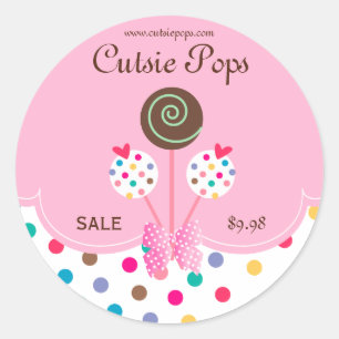 Adesivo Redondo Cake Pops Stickers Bakery Cute Dots Pink Mint